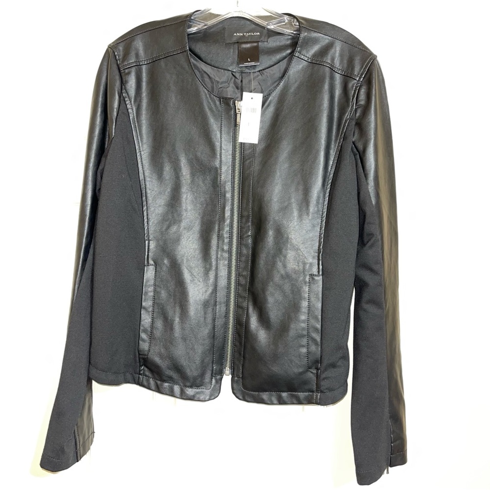 NWT Ann Taylor L faux leather/stretch jacket